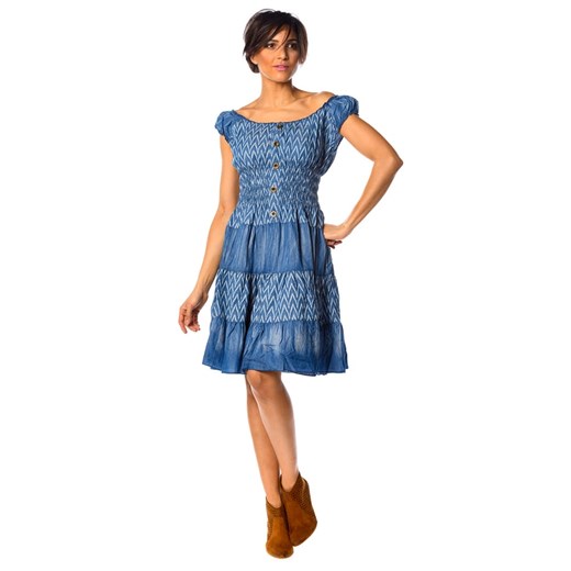Sukienka La Fabrique Du Jean na wiosnę niebieska z okrągłym dekoltem z krótkimi rękawami mini 