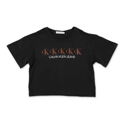Czarny t-shirt chłopięce Calvin Klein z krótkimi rękawami z bawełny 