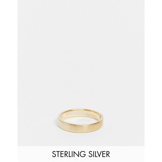 ASOS DESIGN – Srebrny pierścionek pokryty 14-karatowym złotem ze szczotkowaną teksturą-Złoty 2XL Asos Poland