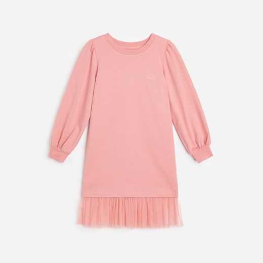 Reserved - Sukienka z bawełnianej dzianiny - Różowy Reserved 152 okazyjna cena Reserved