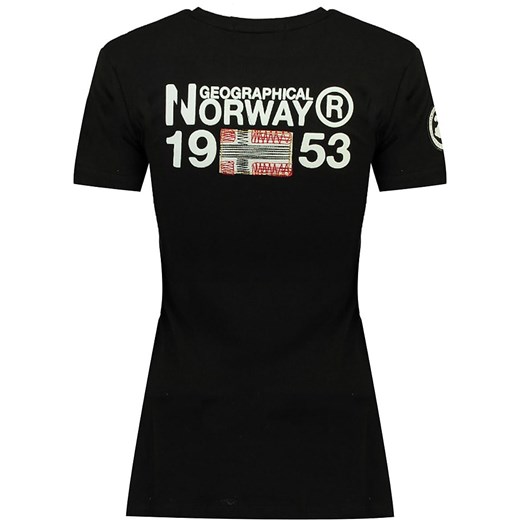 Bluzka damska Geographical Norway z krótkim rękawem z okrągłym dekoltem z bawełny z napisem 