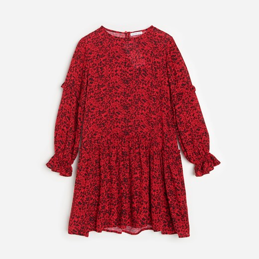 Reserved - Wiskozowa sukienka w kwiaty - Czerwony Reserved 110 promocja Reserved