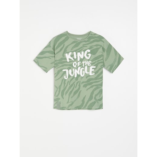 T-shirt chłopięce zielony Reserved z krótkim rękawem z napisami 