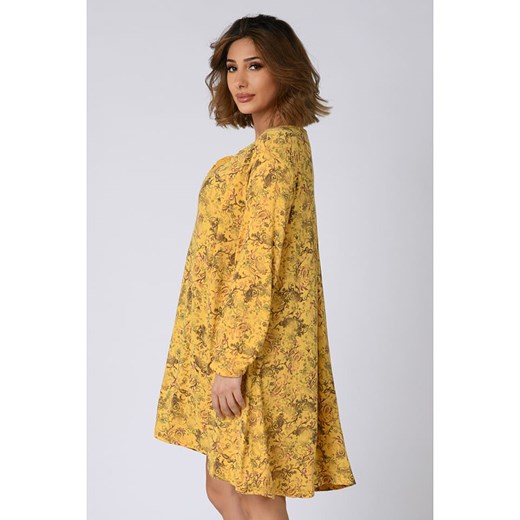 Sukienka Plus Size Company midi żółta w abstrakcyjnym wzorze dzienna 