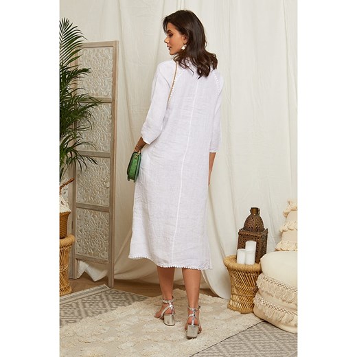 Sukienka Lin Passion midi biała oversize casualowa z lnu 