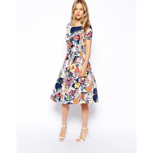 Asos Midi Kloszowana Sukienka Wzór aleja-mody brazowy abstrakcyjne wzory