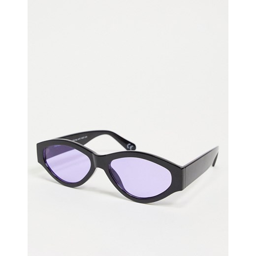 ASOS DESIGN – Okulary przeciwsłoneczne z fioletowymi szkłami i grubymi, owalnymi oprawkami w czarnym kolorze-Black No Size Asos Poland