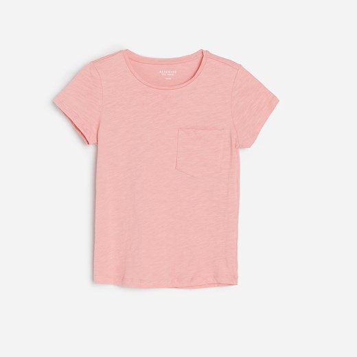 Reserved - Bawełniany T-shirt z kieszonką - Różowy Reserved 158 okazja Reserved
