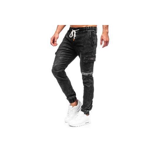 Czarne spodnie jeansowe joggery bojówki męskie Denley T371 34/L okazja Denley