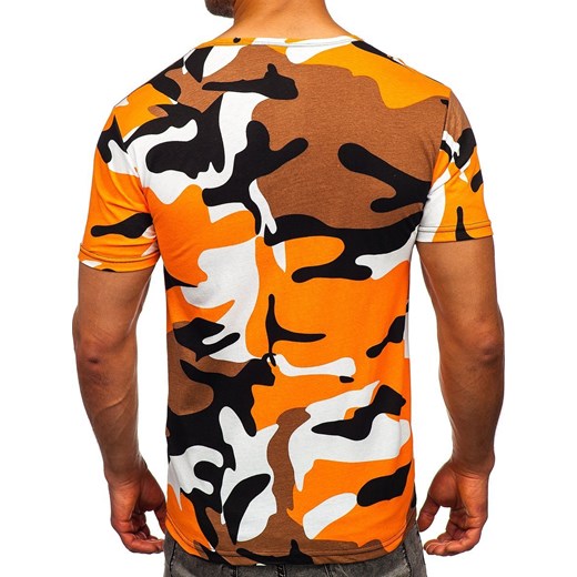 Pomarańczowy bawełniany T-shirt męski z nadrukiem moro Denley 14930 XL okazyjna cena Denley