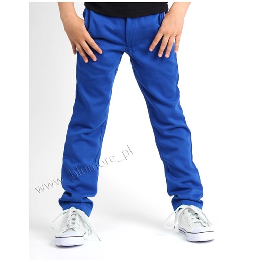 Lekkie spodnie chłopięce rurki slim 104 - 164 Alek blumore-pl niebieski bawełniane