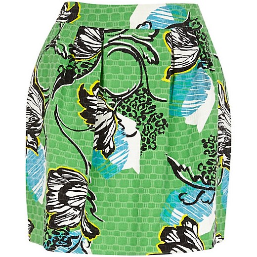Green tropical print structured mini skirt river-island zielony mini