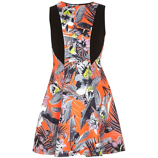 Girls orange tropical fit and flare dress river-island brazowy fit