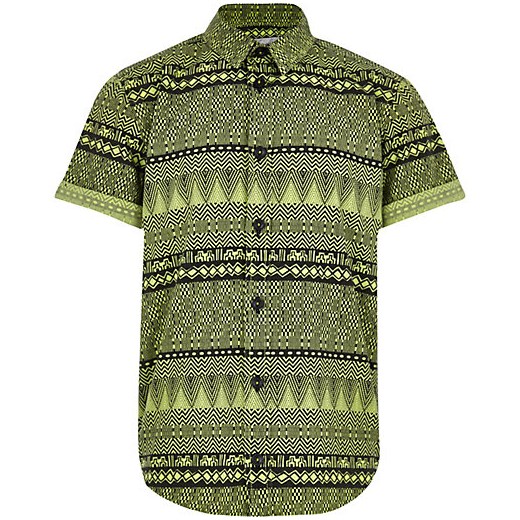 Boys green aztec print shirt river-island zielony nadruki