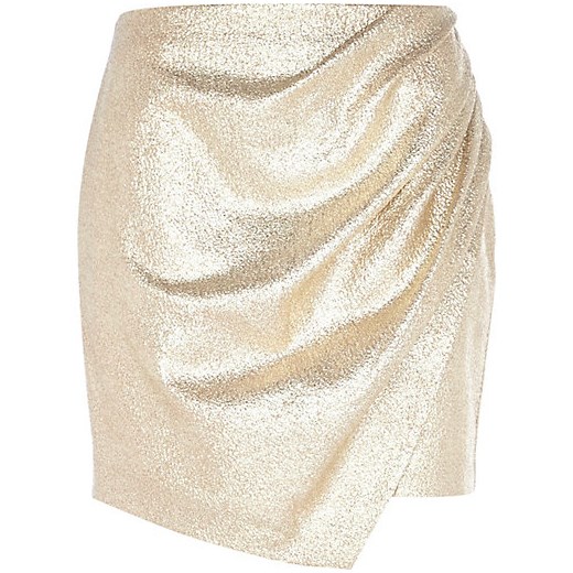 Gold metallic drape front mini skirt river-island bezowy mini