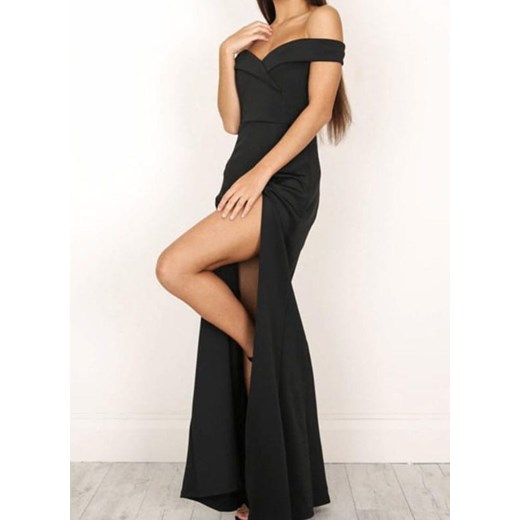 Suknia wieczorowa z odkrytymi ramionami i rozcięciem na udach sukienka czarny (S) Sandbella 3XL sandbella