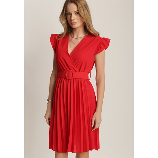 Sukienka czerwona Renee kopertowa mini z krótkimi rękawami 
