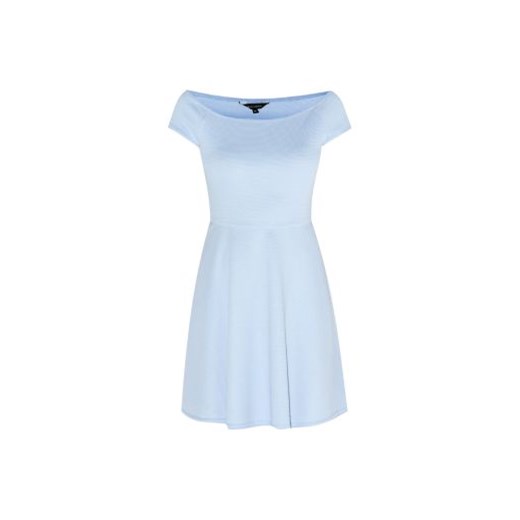 Pale Blue Bardot Neck Waffle Skater Dress newlook niebieski skate