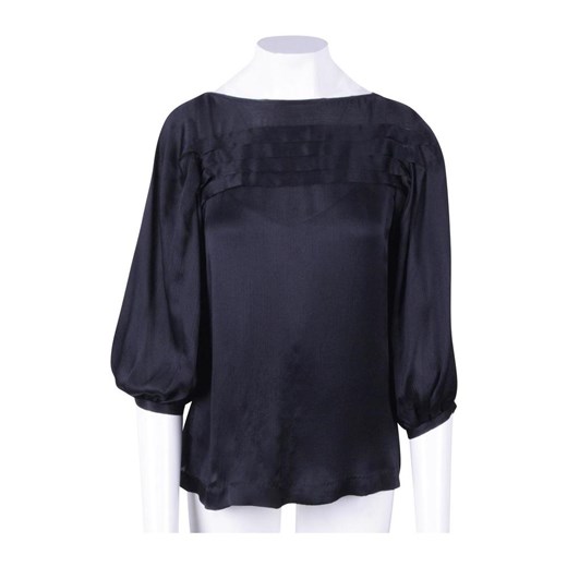 Bluzka damska Diane Von Furstenberg Vintage czarna z okrągłym dekoltem z długim rękawem 