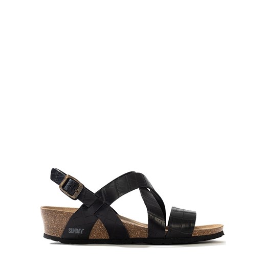 Sandały damskie Sunbay skórzane czarne z niskim obcasem 