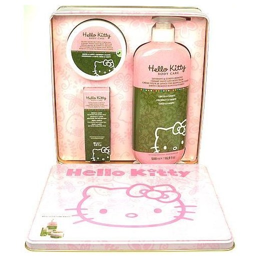 Hello Kitty Body Care Metal Set U Kosmetyki Zestaw kosmetyków 250ml Krem do ciała kokos + 500ml Żel pod prysznic + 30ml Krem do rąk perfumy-perfumeria-pl do ciała
