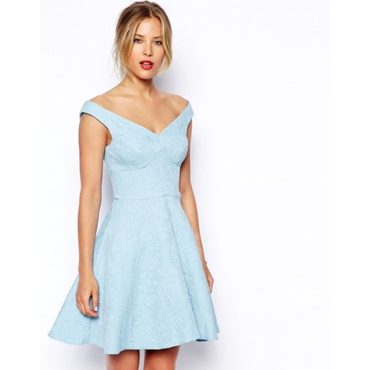 Asos Mini Kloszowana Sukienka aleja-mody niebieski elegancki