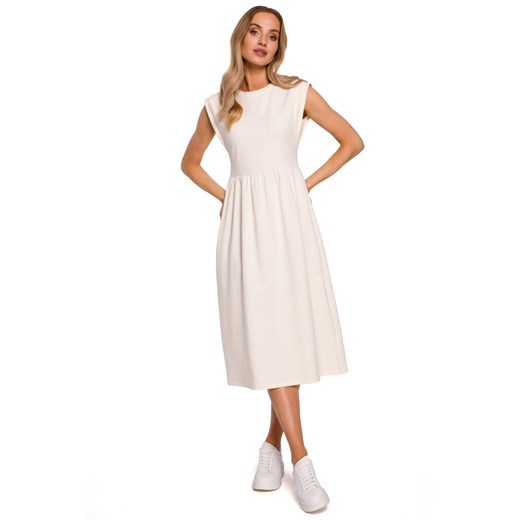M581 Sukienka midi z ozdobnymi rękawami - śmietankowa ze sklepu Świat Bielizny w kategorii Sukienki - zdjęcie 113362568