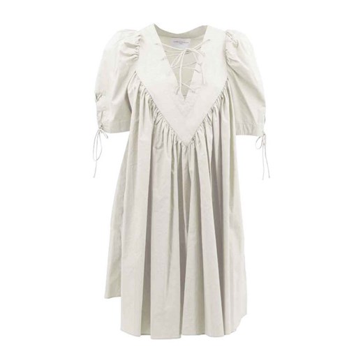 Sukienka biała Isabelle Blanche mini w serek z krótkim rękawem 