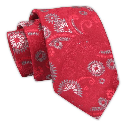 Czerwony Klasyczny Krawat Męski, Elegancki, Wzór Paisley, Kwiatki, 7 cm -Angelo di Monti KRADM1814 ze sklepu JegoSzafa.pl w kategorii Krawaty - zdjęcie 113462355