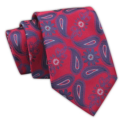 Klasyczny Granatowo-Czerwony Krawat Męski, Elegancki, Wzór Paisley, Łezki, 7 cm -Angelo di Monti KRADM1818 ze sklepu JegoSzafa.pl w kategorii Krawaty - zdjęcie 113462357