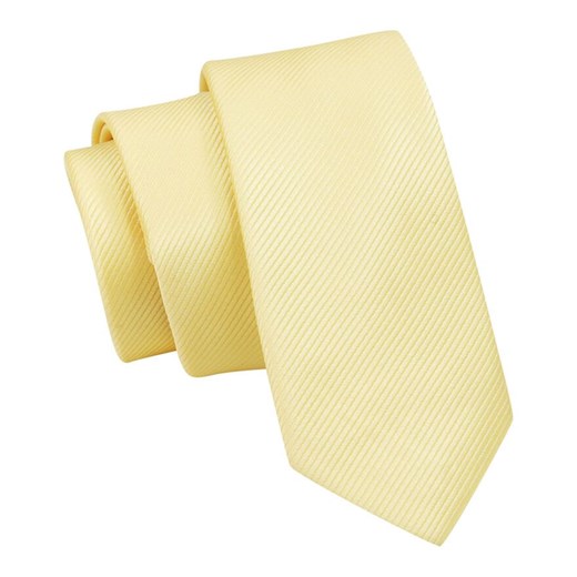 Wąski Krawat Żółty, Kanarkowy, Śledź Męski, 5 cm, w Drobny Prążek, Jednokolorowy -Angelo di Monti KRADM1825 ze sklepu JegoSzafa.pl w kategorii Krawaty - zdjęcie 113462415