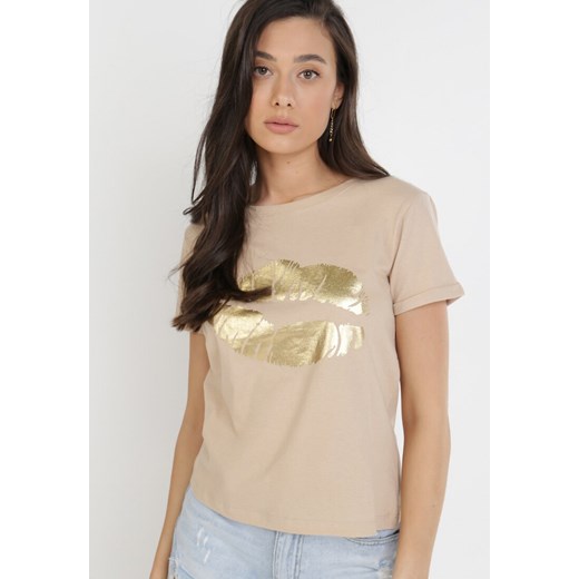 Beżowy T-shirt Theamishia M Born2be Odzież