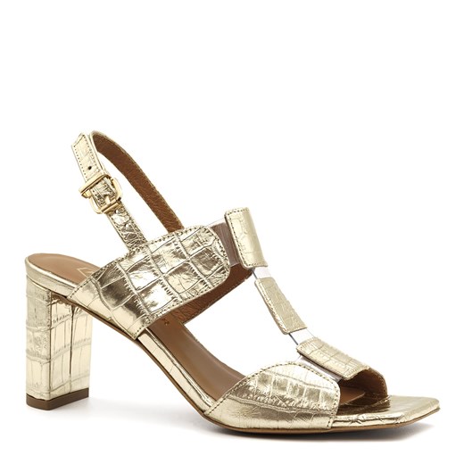 Złote skórzane sandały na słupku w krokodyli wzór 119A ze sklepu NESCIOR w kategorii Sandały damskie - zdjęcie 113488948