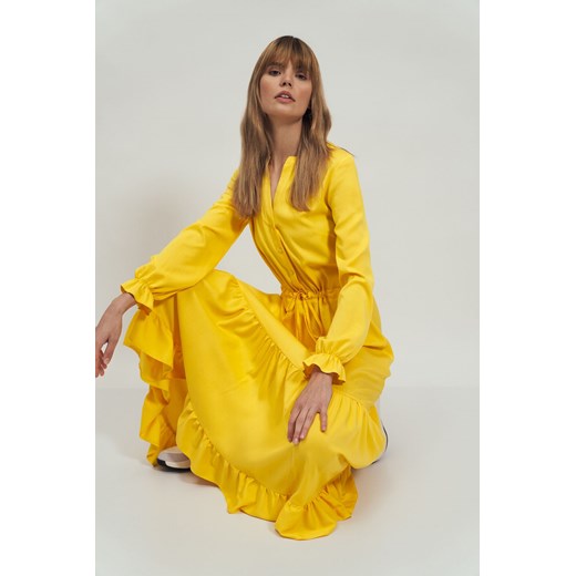 Długa żółta sukienka z falbanką - S178 Nife S (36) Świat Bielizny