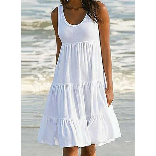 Mini przed kolano dekolt okrągły ramiączka boho luźna jednolita casual lato suknia biały sukienka Cikelly (S) Cikelly 3XL Cikelly