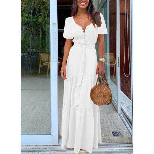 Biała sukienka Cikelly elegancka z krótkim rękawem maxi 