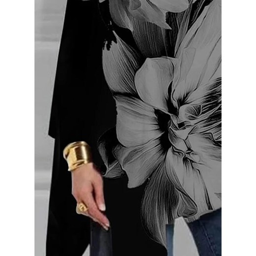 Długi rękaw dekolt łódka prosty luźna casual kwiaty na co dzień sweter tunika top czarny bluzka Cikelly (S) Cikelly L Cikelly