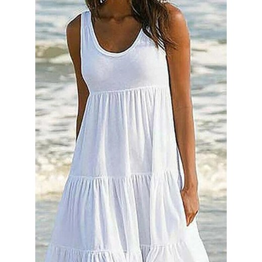 Mini przed kolano dekolt okrągły ramiączka boho luźna jednolita casual lato suknia biały sukienka Cikelly (S) Cikelly XL Cikelly