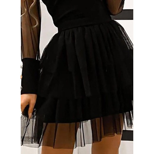 Warstwowa sukienka z przezroczystej siateczki guzikami czarny Cikelly (S) Cikelly S Cikelly