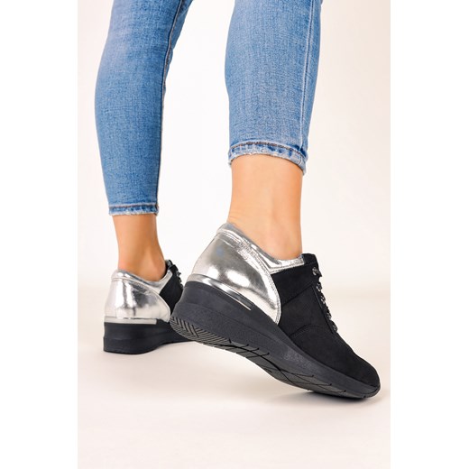 Czarne sneakersy Casu buty sportowe sznurowane na koturnie polska skóra 420 Casu 40 okazja Casu.pl