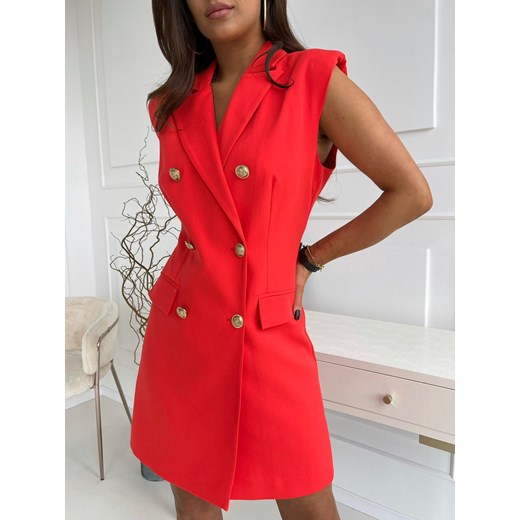 Czerwona elegancka sukienka z guzikami Natalie Versada 40 Versada