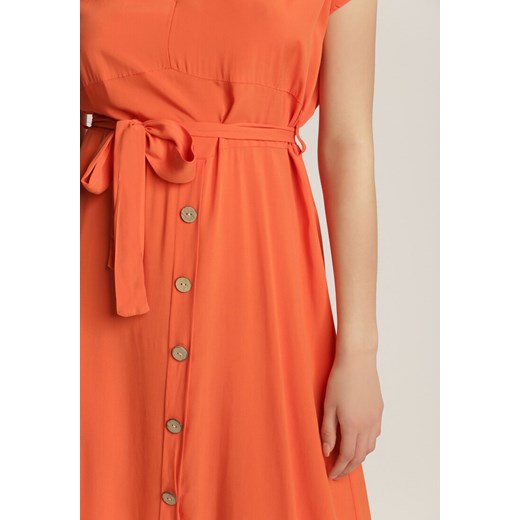 Sukienka pomarańczowy Renee z krótkim rękawem z dekoltem w literę v midi 