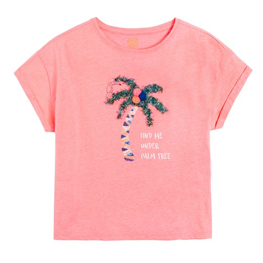 Cool Club, T-shirt dziewczęcy, pudełkowy, różowy fluo, palma Cool Club 164 smyk