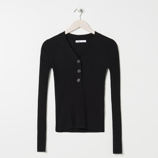 Sinsay - Prążkowany sweter z guzikami - Czarny Sinsay S okazyjna cena Sinsay