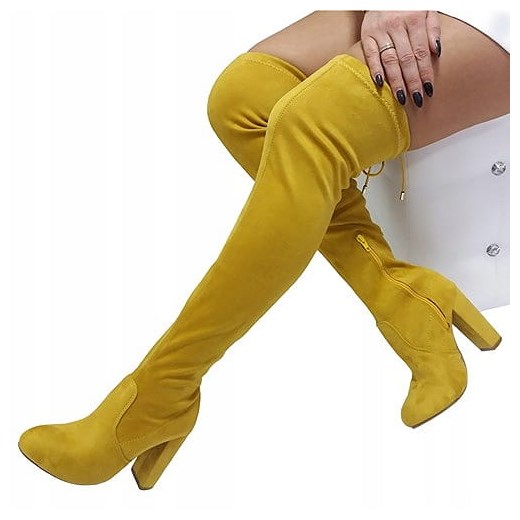 KOZAKI za kolano słupek żółte eco zamsz KBU1019 Fashion 37 onaion58
