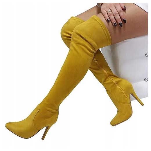 KOZAKI za kolano szpilki szpic żółte eco zamsz KBU1022 Fashion 39 onaion58