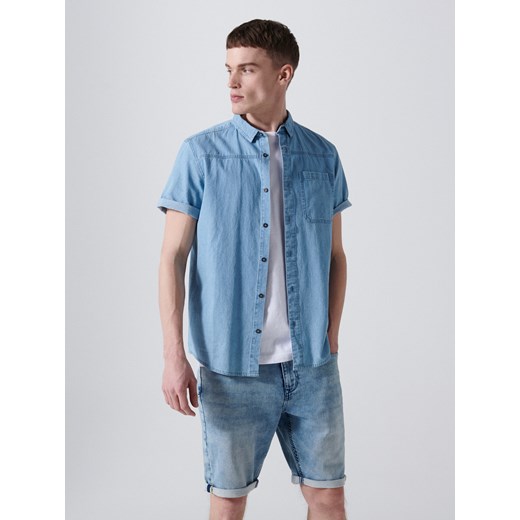Cropp - Jeansowa koszula z krótkim rękawem - Niebieski Cropp XL Cropp