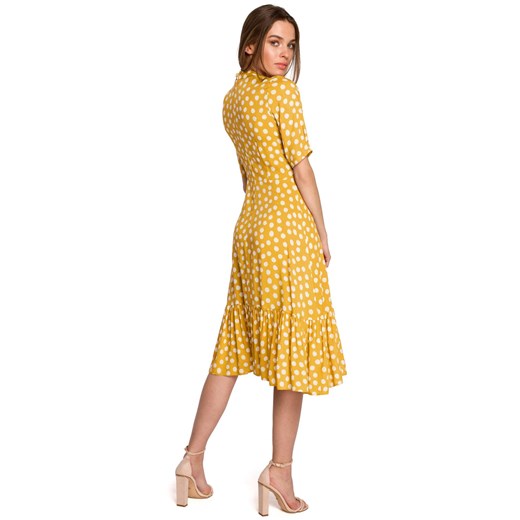S263 Sukienka ze stójką i falbaną na dole - żółta Style L (40) Świat Bielizny