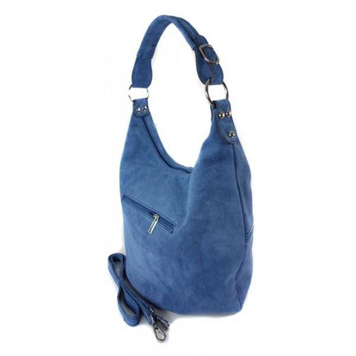 Klasyczny worek na ramię ,zamki suwaki XL A4  Shopper bag zamsz naturalny blue jeans W345BBJ Kemer promocyjna cena Bagażownia.pl