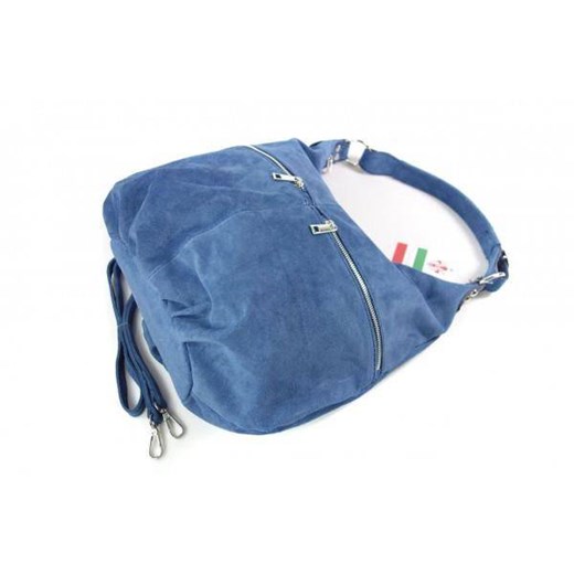 Klasyczny worek na ramię ,zamki suwaki XL A4  Shopper bag zamsz naturalny blue jeans W345BBJ Kemer okazja Bagażownia.pl